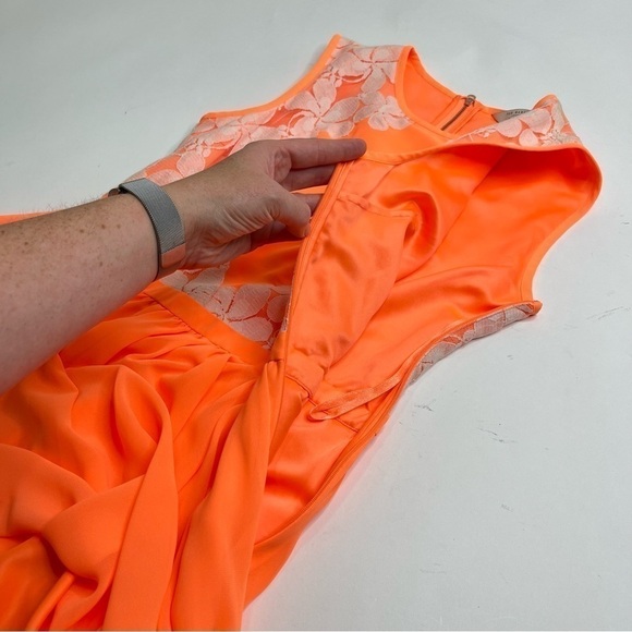 Ted BAKER London Neon Orange Chiffon White Lace Fit & Flare Vember Mini Dress - Picture 9 of 16